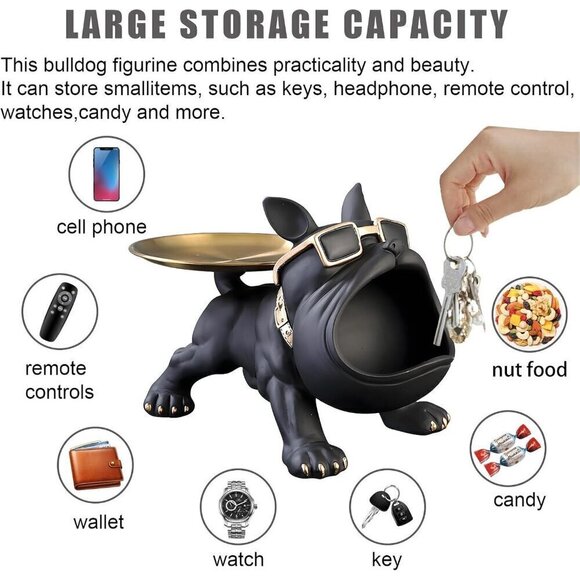 Resin French Bulldog Tray Statue, Bulldog Candy Dish Key Holder Bowl Home Décor - Picture 6 of 12